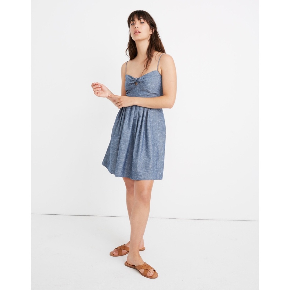 NWT Madewell Chambray Tie-Front Cutout Cami Dress